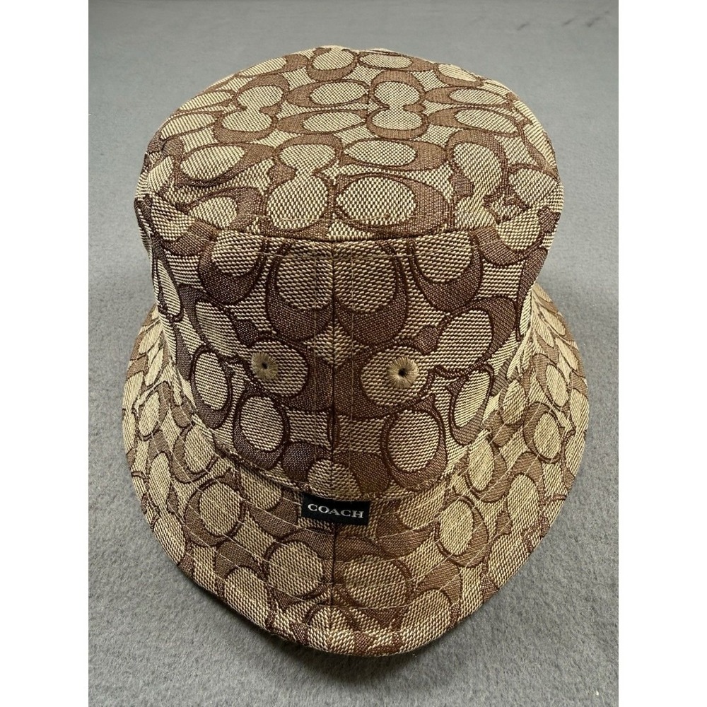 Coach Signature Jacquard Bucket Hat Khaki Sandstone XS/S Excellent Condition
